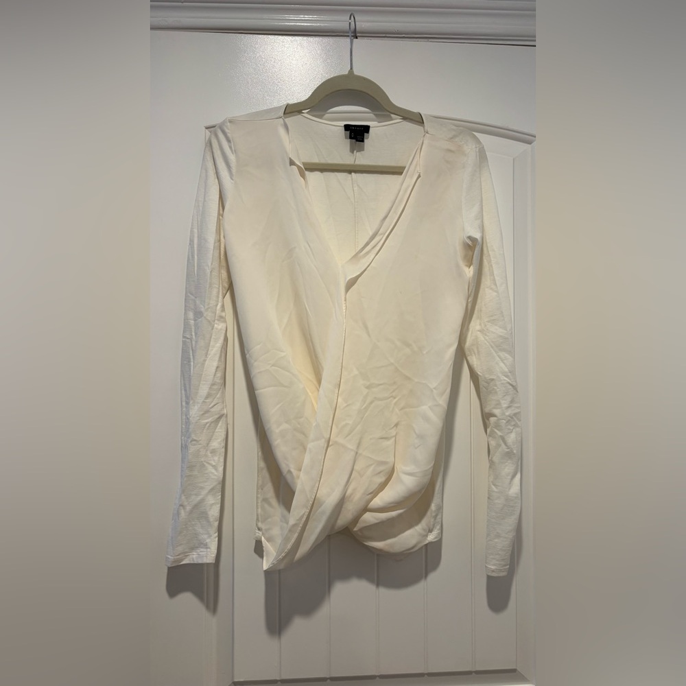 Theory women’s Dariya silk blouse top, long sleeve, ivory cream color